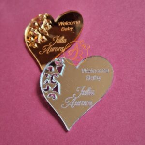 Marturie inimioara gravata, magnet pentru botez sau nunta