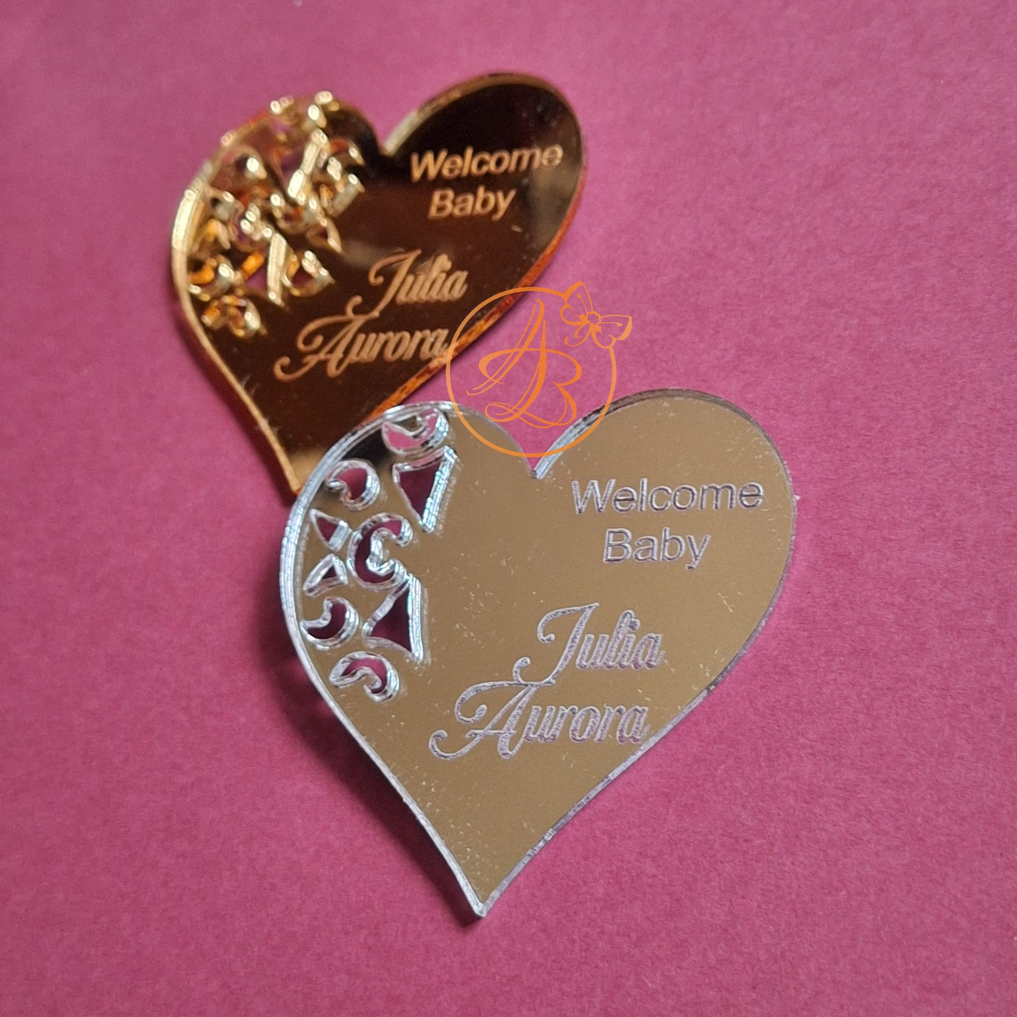 Marturie inimioara gravata, magnet pentru botez sau nunta