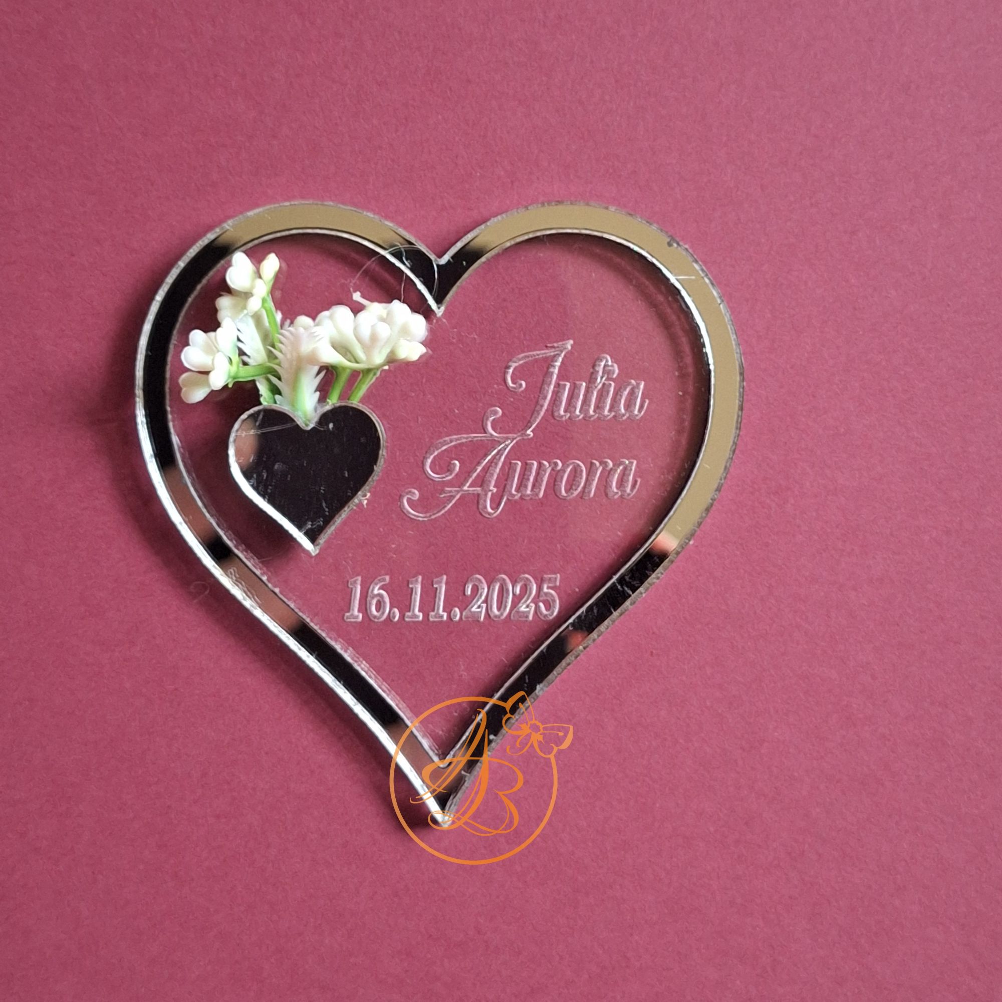Marturie botez sau nunta inimioara gravata cu floricele - imagine 3