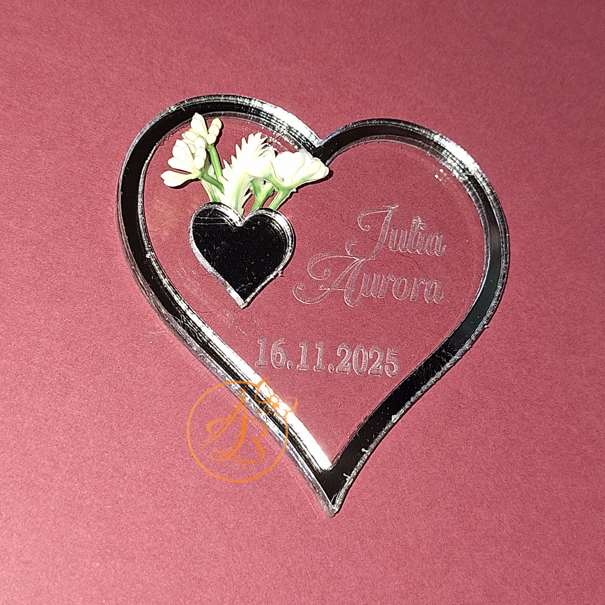 Marturie botez sau nunta inimioara gravata cu floricele - imagine 4