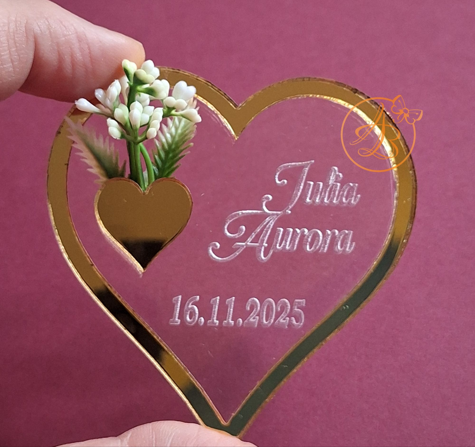Marturie botez sau nunta inimioara gravata cu floricele - imagine 5