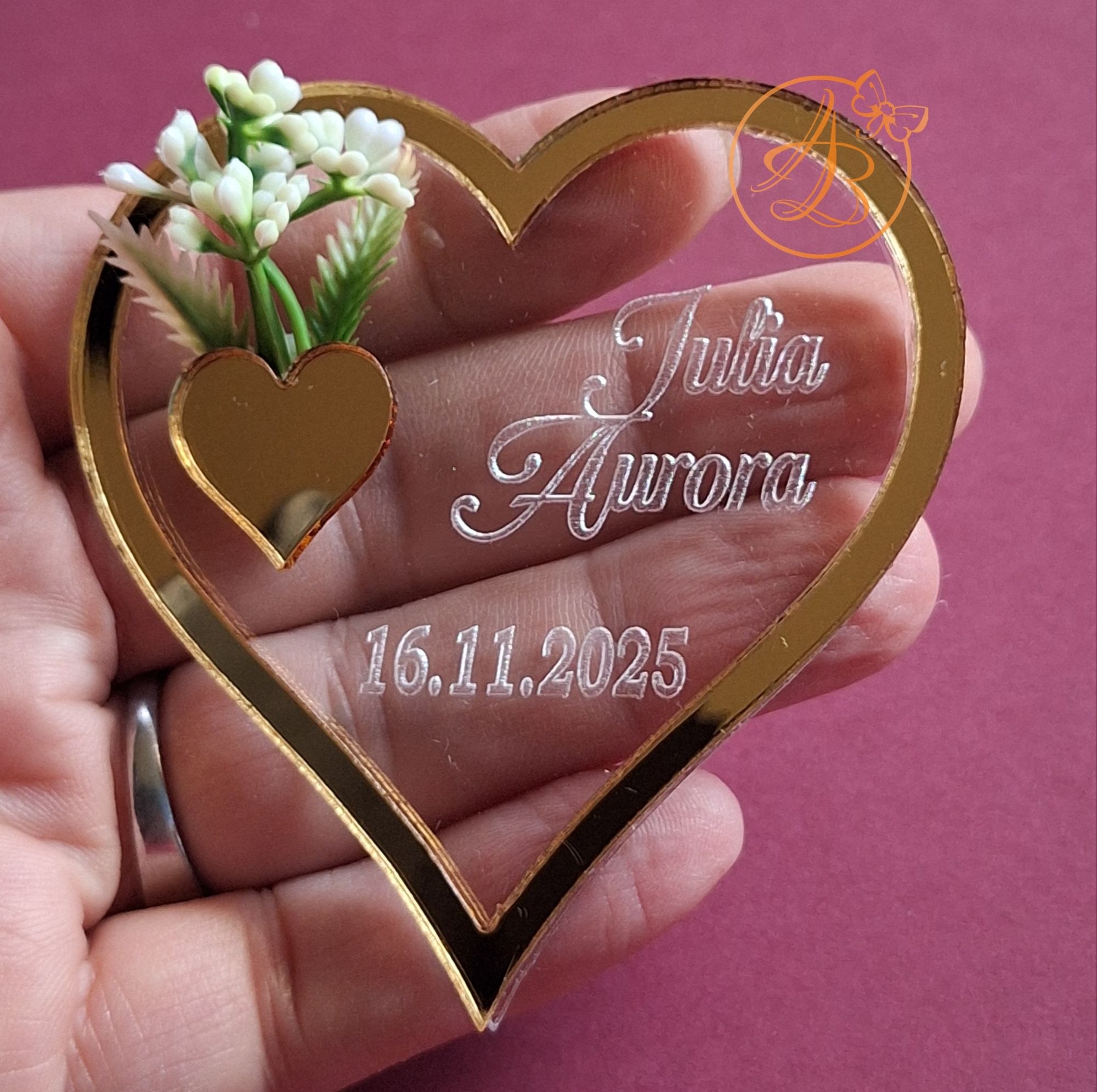 Marturie botez sau nunta inimioara gravata cu floricele - imagine 6