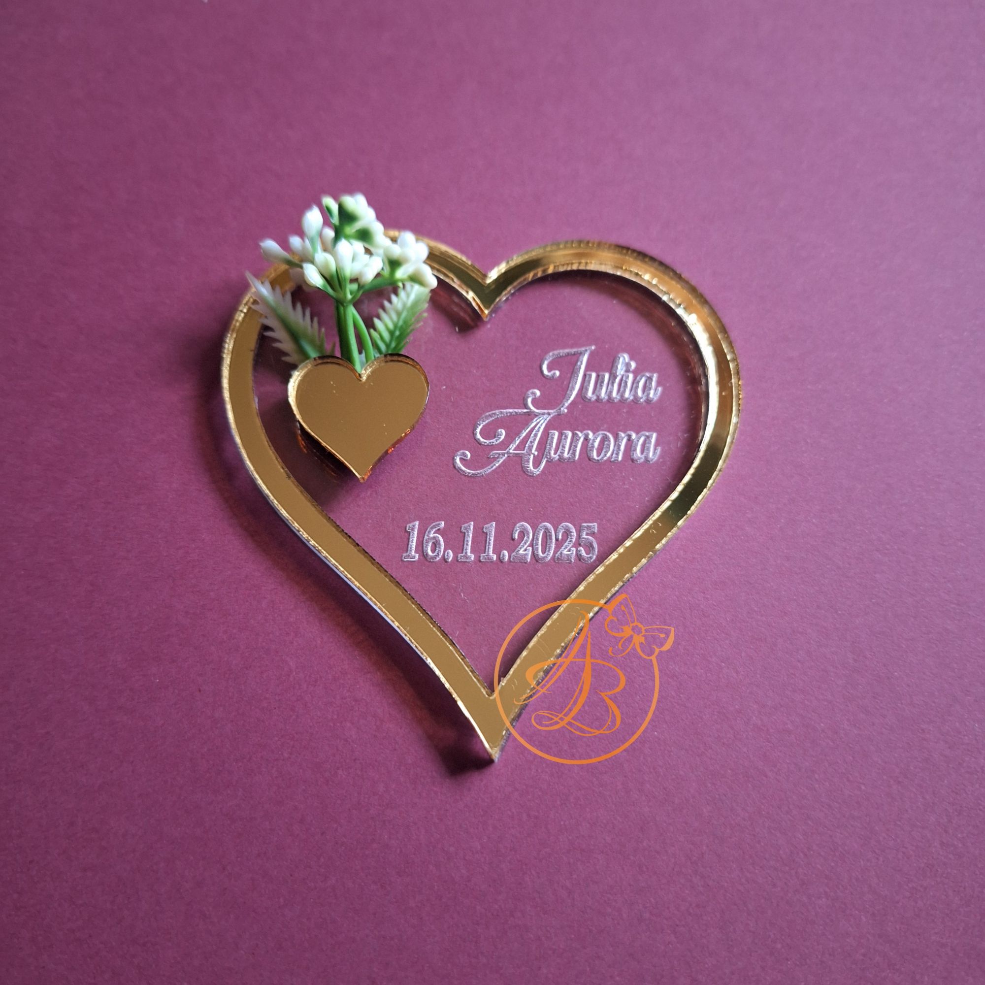 Marturie botez sau nunta inimioara gravata cu floricele - imagine 14