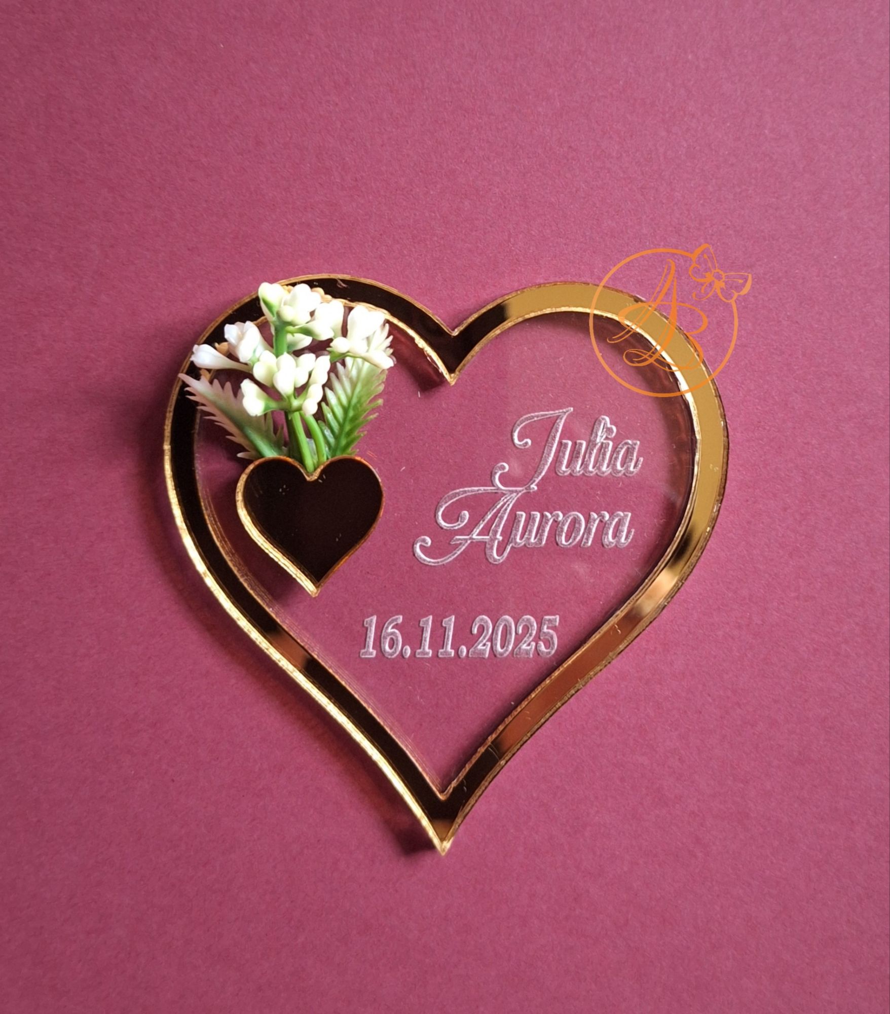 Marturie botez sau nunta inimioara gravata cu floricele - imagine 2