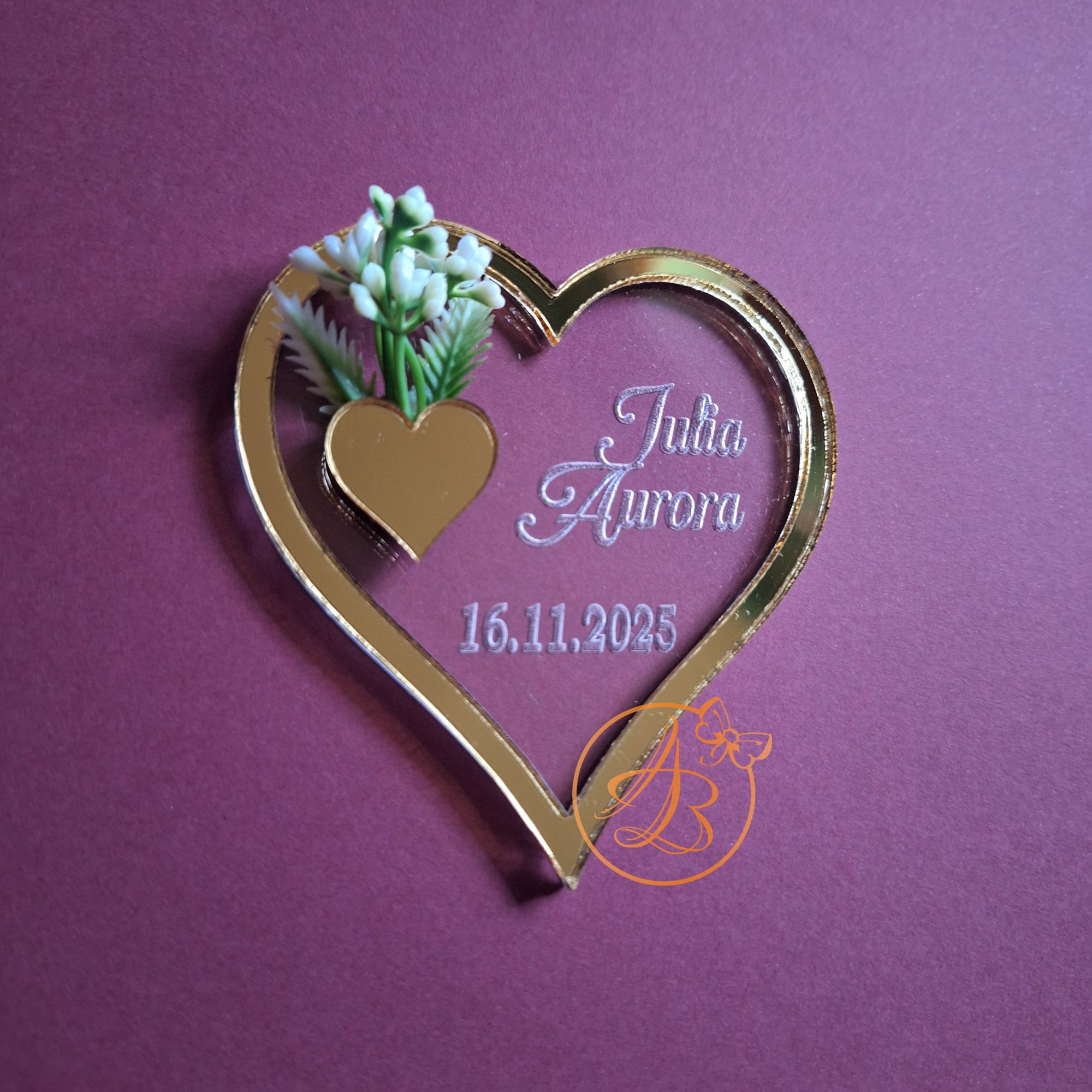 Marturie botez sau nunta inimioara gravata cu floricele - imagine 11