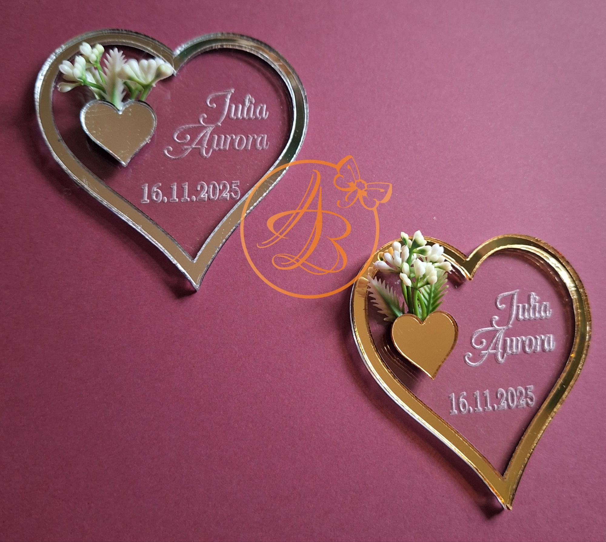 Marturie botez sau nunta inimioara gravata cu floricele