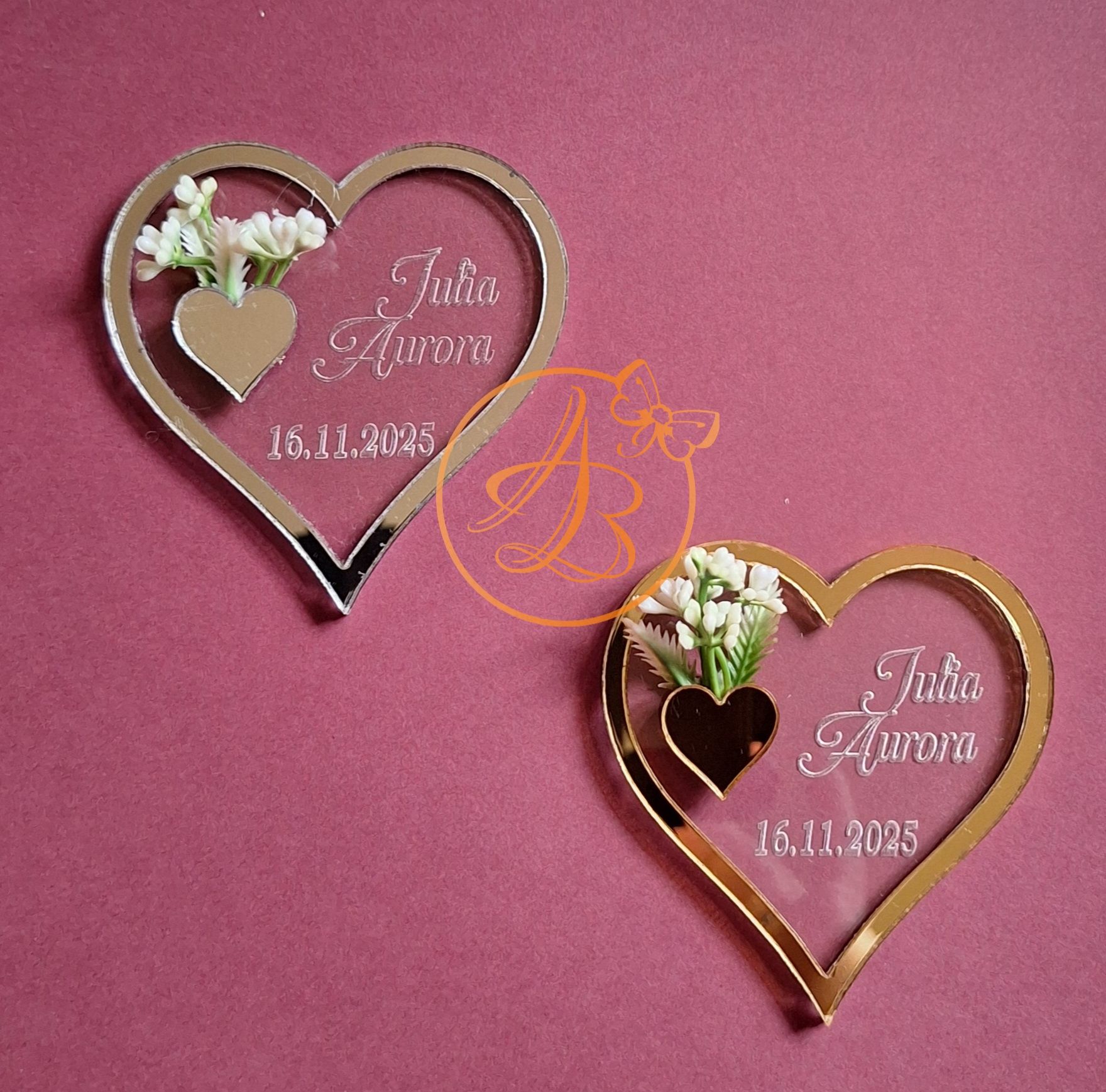 Marturie botez sau nunta inimioara gravata cu floricele - imagine 9