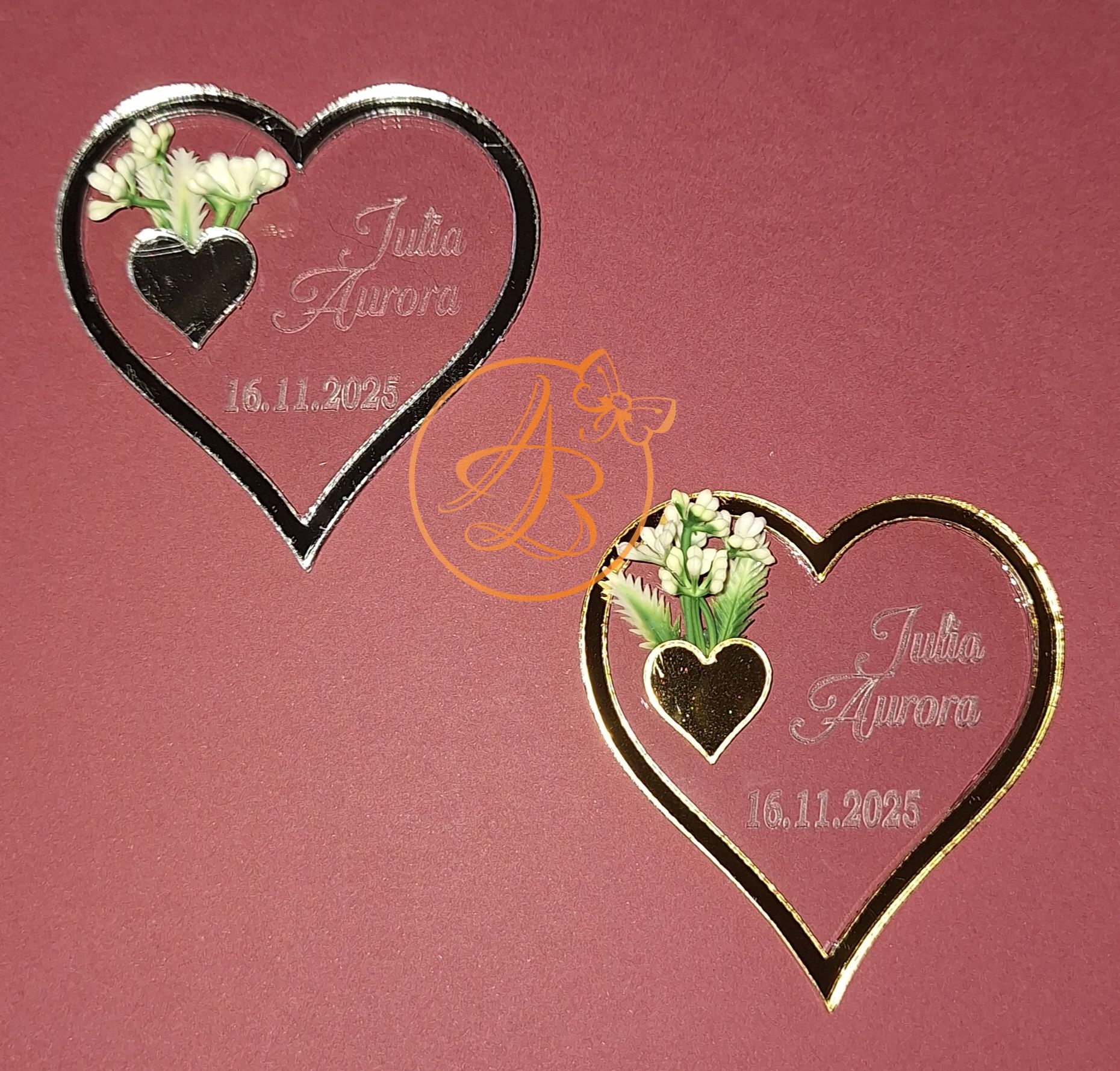 Marturie botez sau nunta inimioara gravata cu floricele - imagine 13