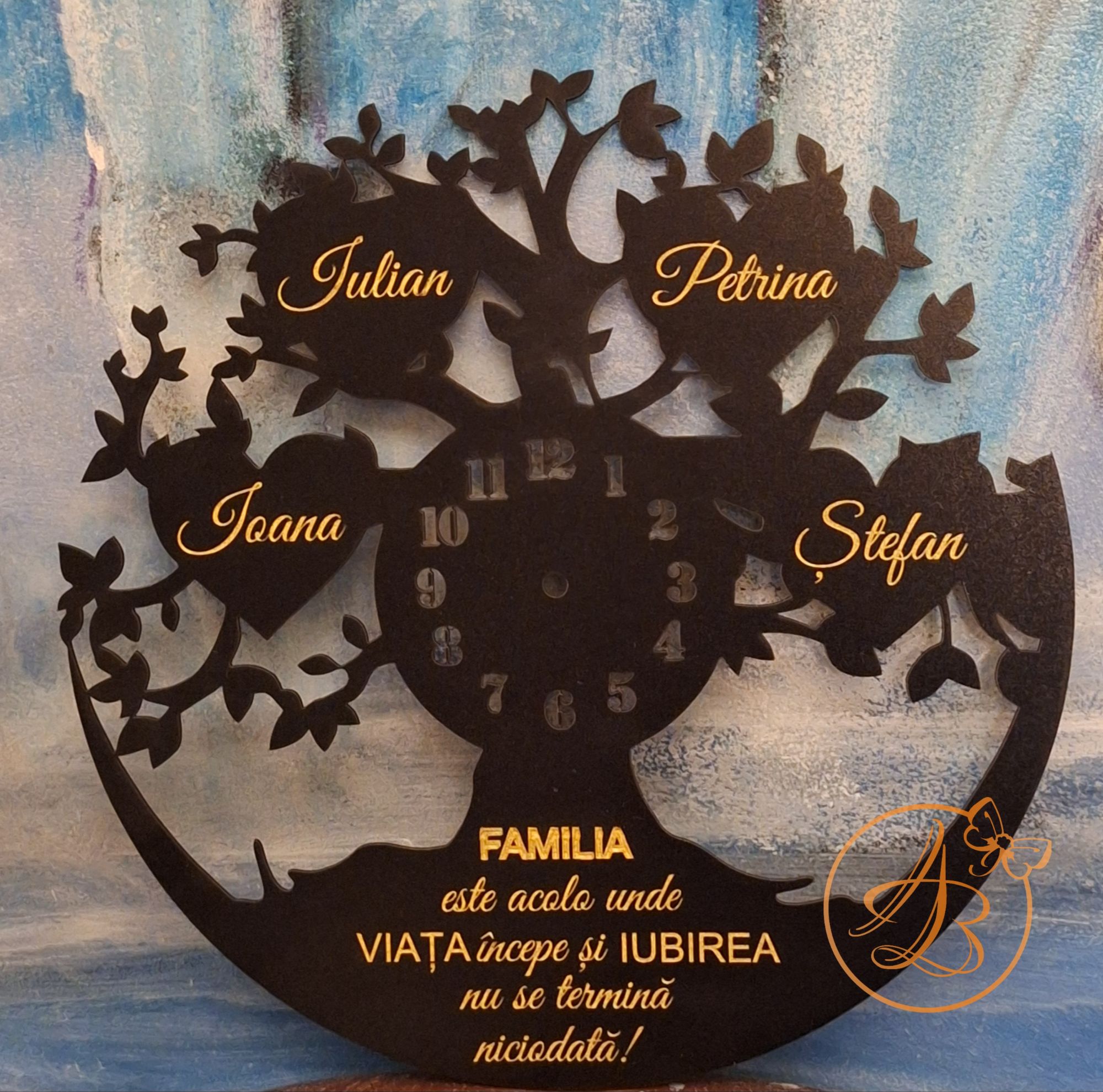 Ceas negru cu frunze gravate, cadou pentru nasi - imagine 4