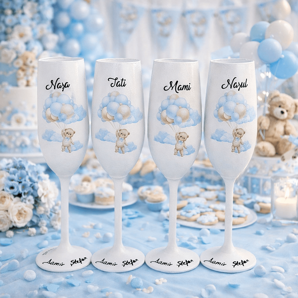 Set lumanare si 4 pahare pentru botez, tematica ursulet cu baloane - imagine 7