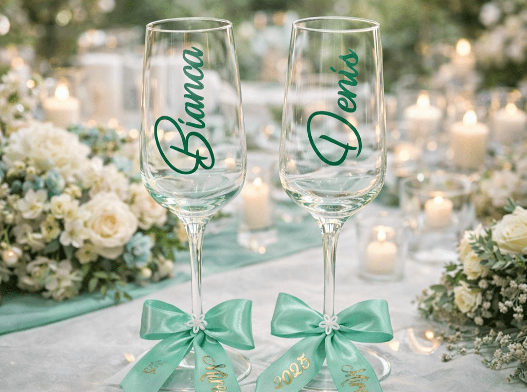 Set 2 pahare cristal, cu nume, cu panglica colorata, personalizata - imagine 13