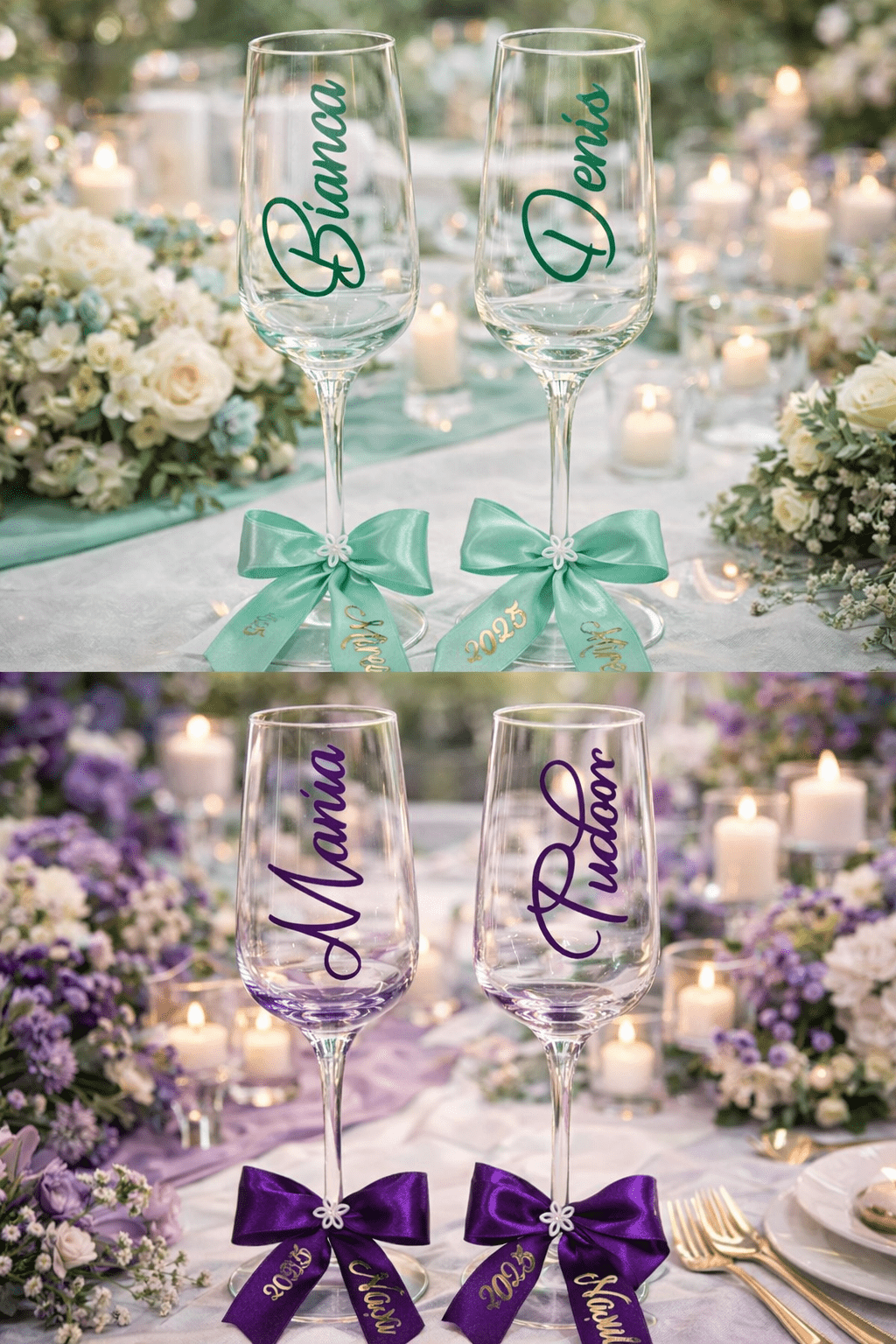 Set 2 pahare cristal, cu nume, cu panglica colorata, personalizata - imagine 15