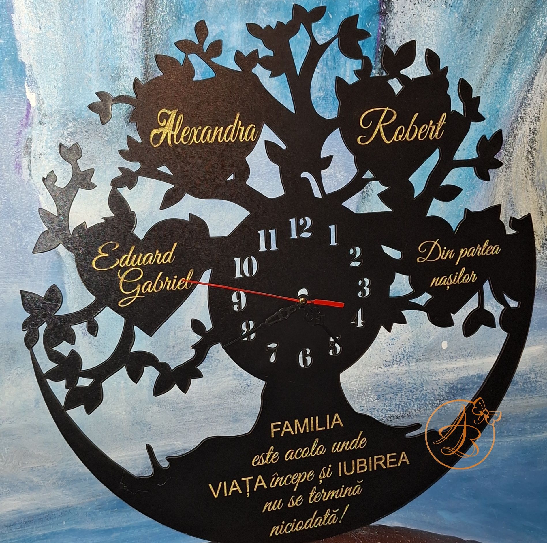 Ceas negru cu frunze gravate, cadou pentru nasi - imagine 8