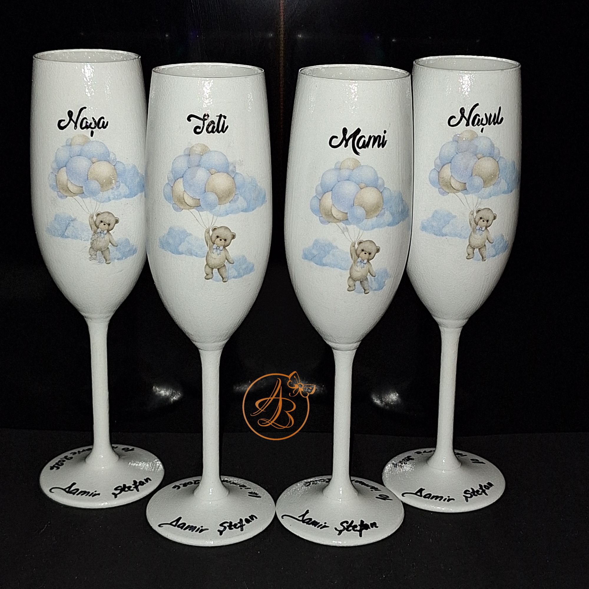 Set lumanare si 4 pahare pentru botez, tematica ursulet cu baloane - imagine 2