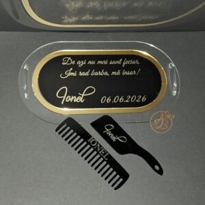 Set elegant pentru mire, din plexiglass si oglinda, cu tava, pieptene si satar