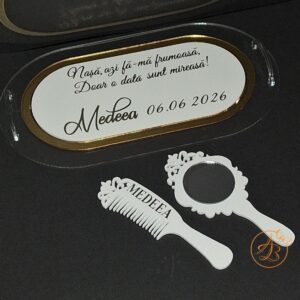 Set alb pentru mireasa, tava, oglinda, pieptene