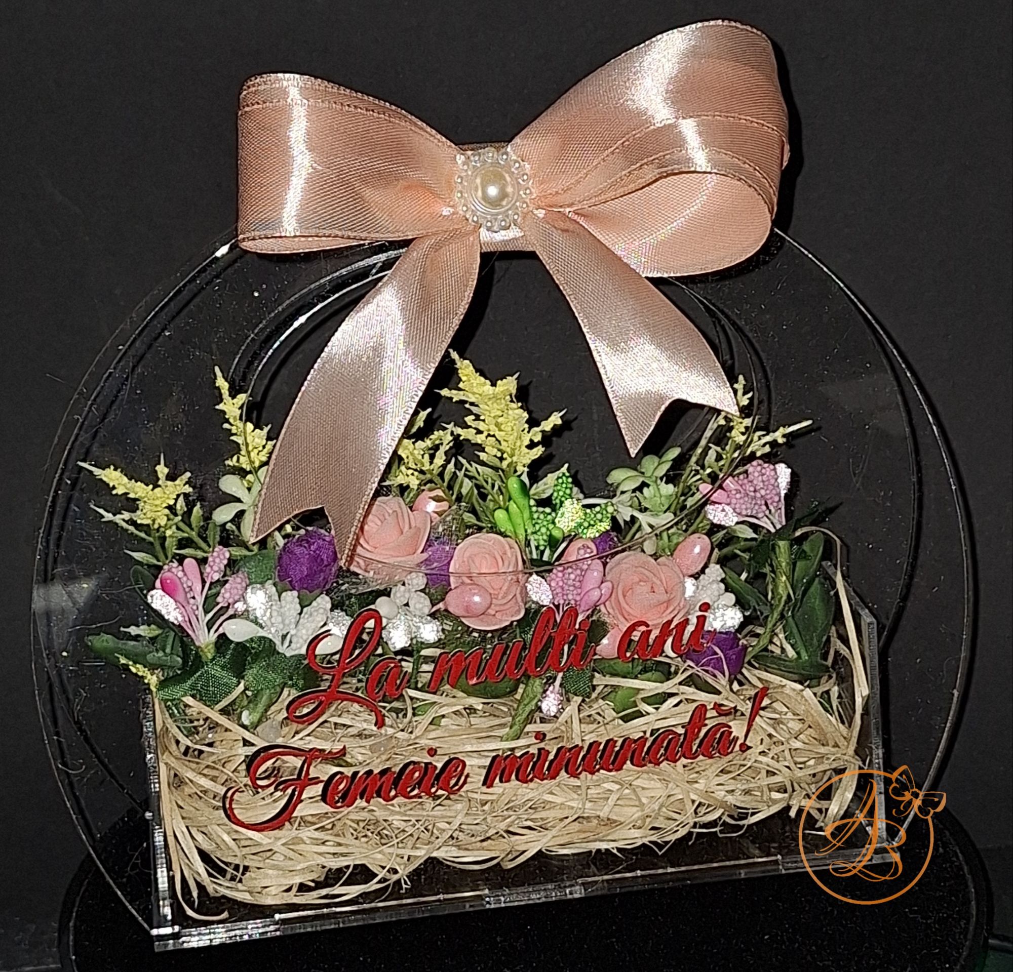 Poseta din plexiglass transparent, cu floricele artificiale - imagine 7