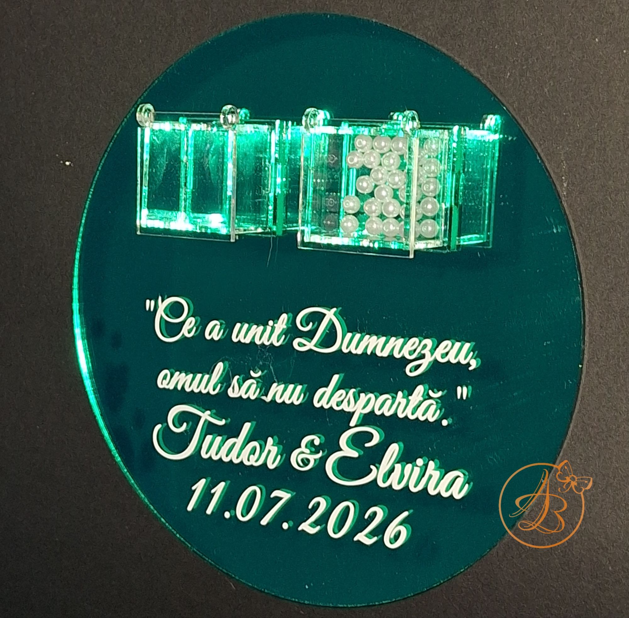 Suport pentru verighete din oglinda verde si 2 cutiute transparente - imagine 10