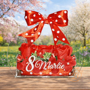 8 Martie - Poseta din plexiglass transparent, cu floricele de sapun