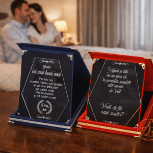 Set 2 trofee elegante din plexiglass in cutii de catifea