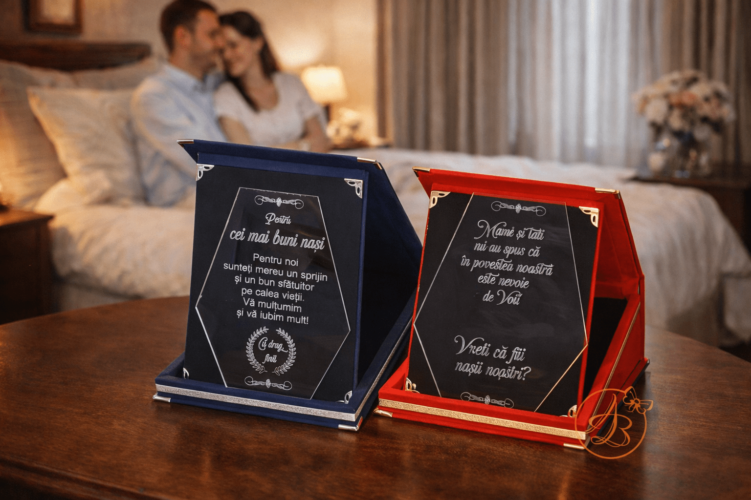 Set 2 trofee elegante din plexiglass in cutii de catifea