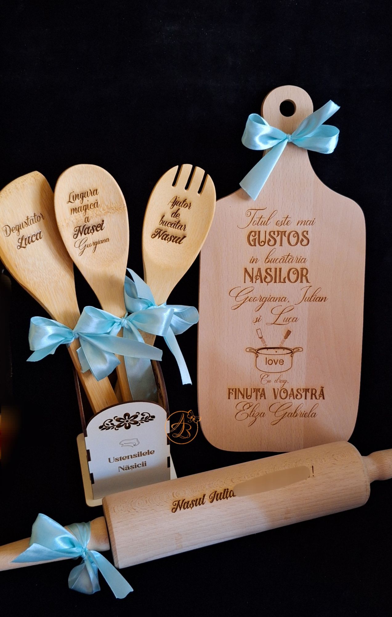 Set cadou pentru nasi, inima cu leduri si set gravat bucatarie - imagine 6