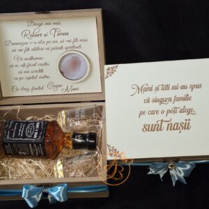 Cadou personalizat pentru nasii de botez, cutie natur cu poza bebe