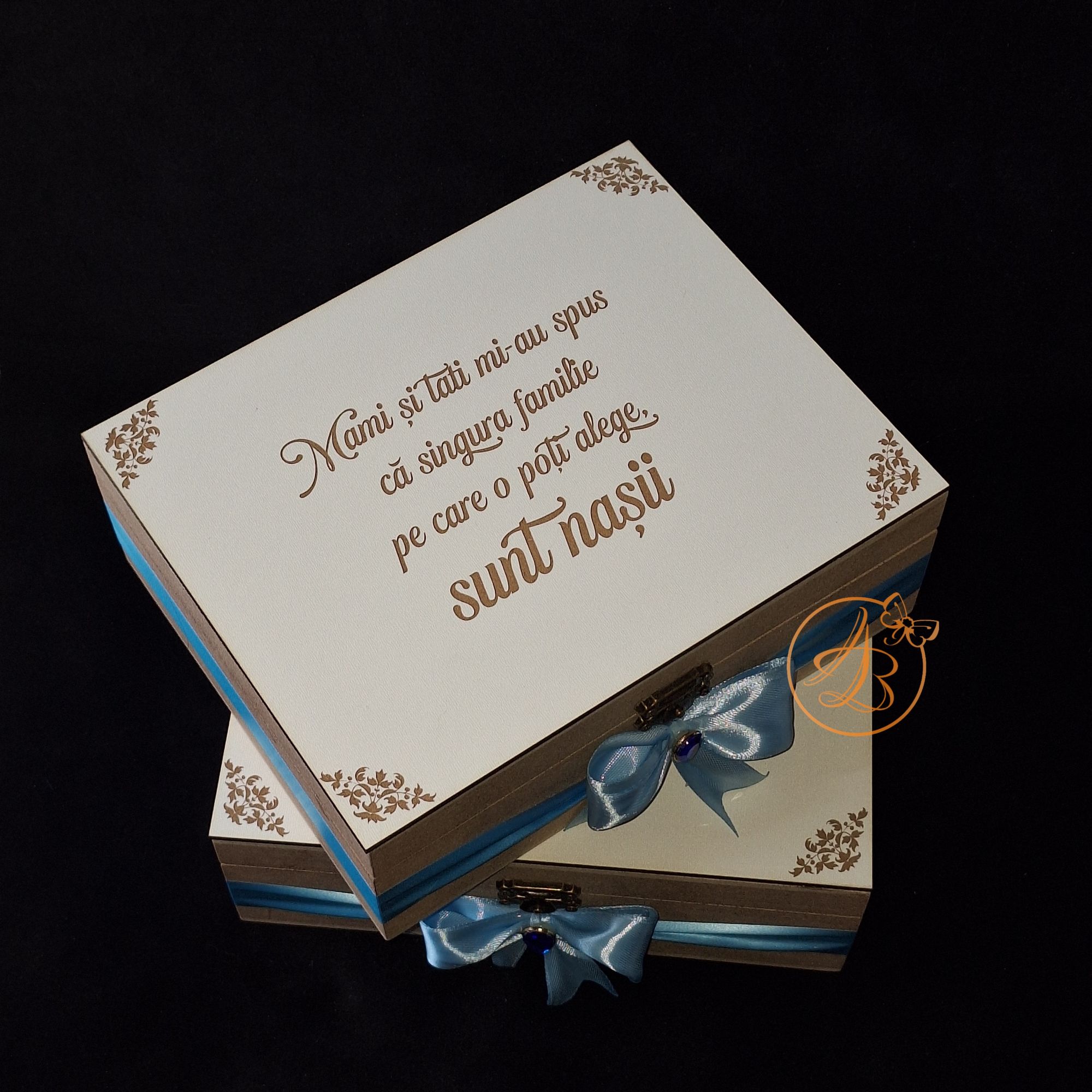 Cadou personalizat pentru nasii de botez, cutie natur cu poza bebe - imagine 2