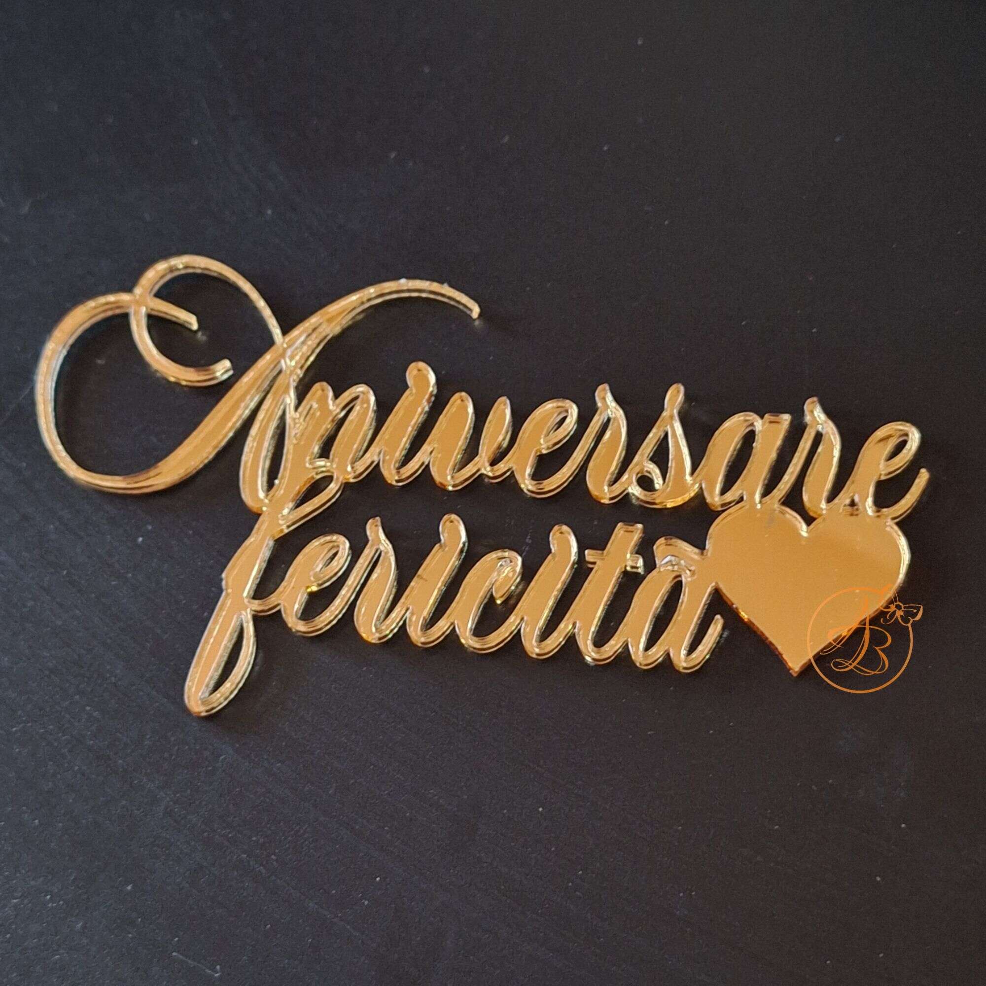 Decor topper tort oglinda Aniversare fericita cu inimioara