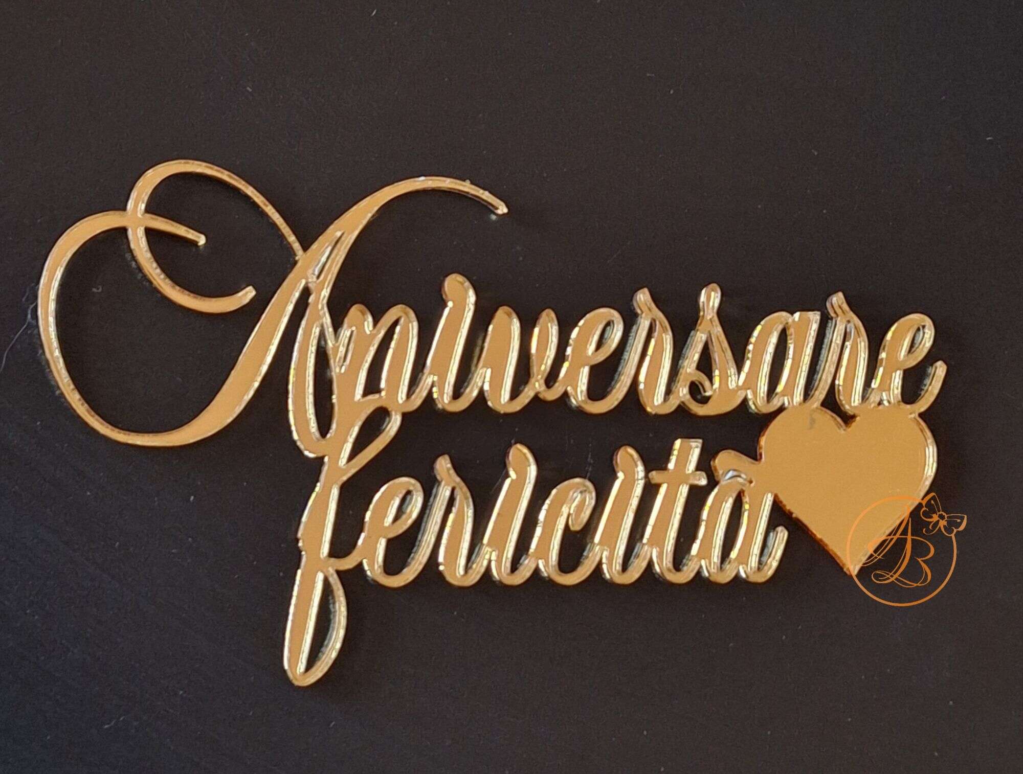 Decor topper tort oglinda Aniversare fericita cu inimioara - imagine 3