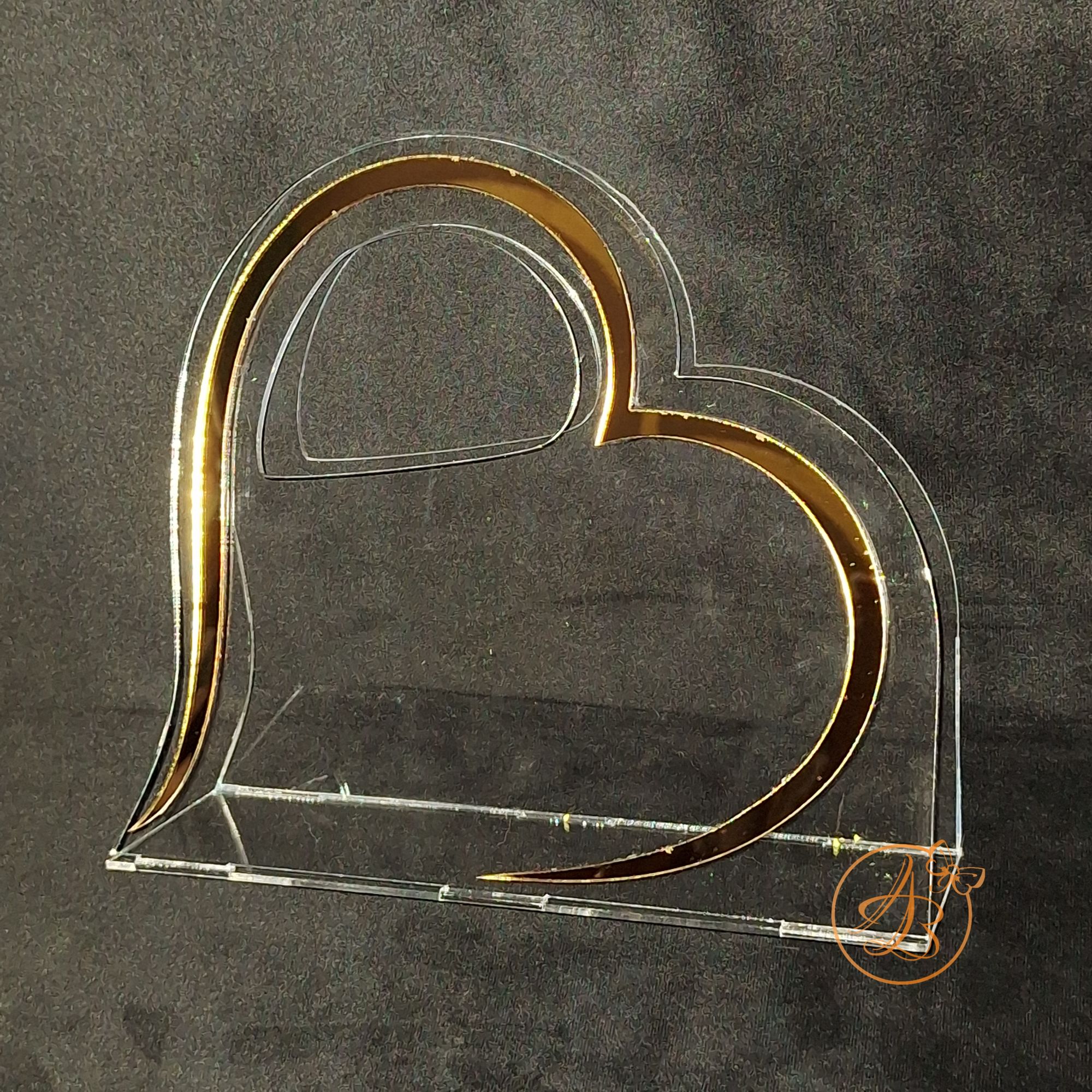 Poseta din plexiglass, inimioara cu maner din oglinda - imagine 4