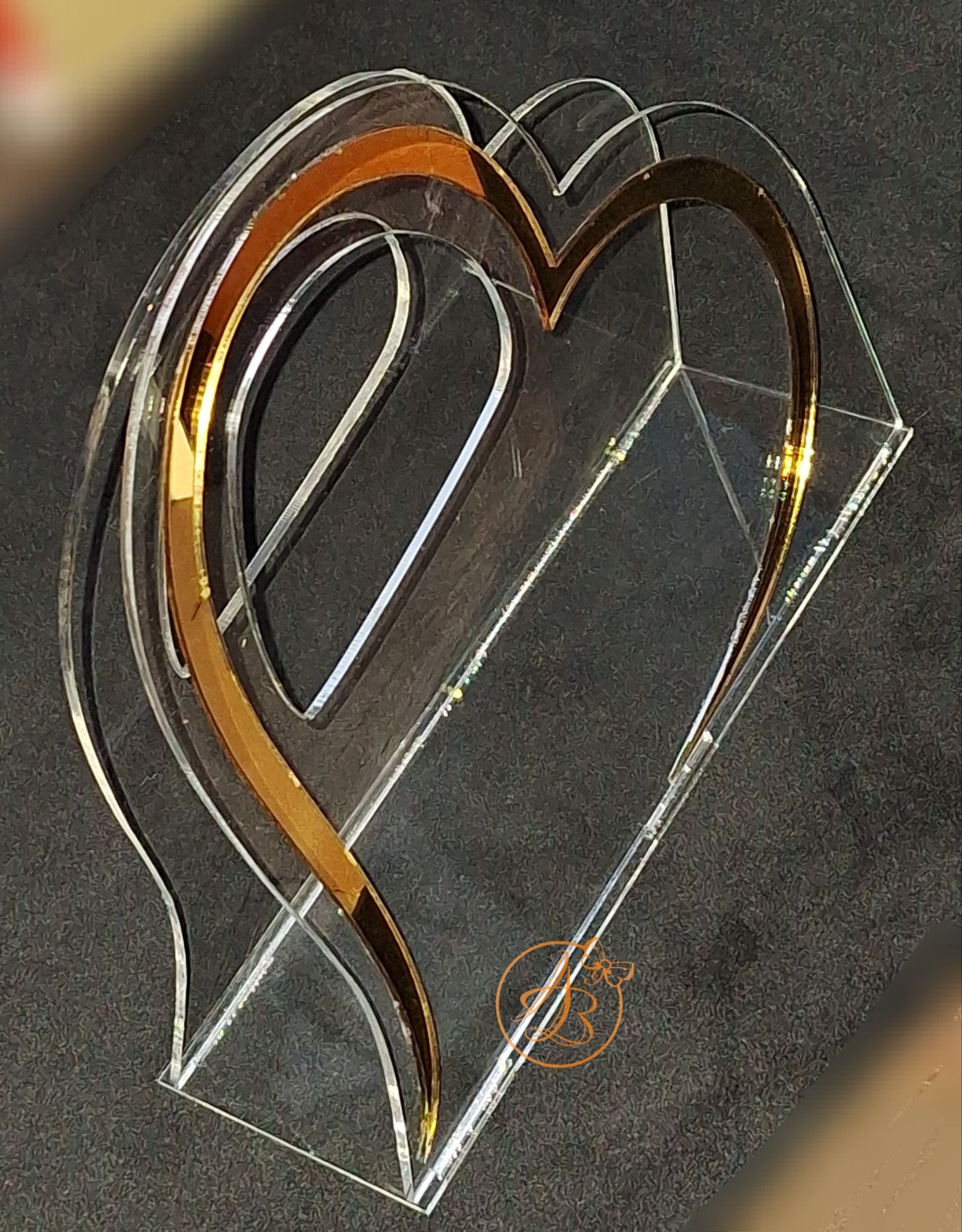 Poseta din plexiglass, inimioara cu maner din oglinda - imagine 2