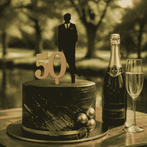 Topper zi de nastere cu silueta si cifra din oglinda aurie