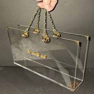 Poseta medie din plexiglass transparent cu maner auriu