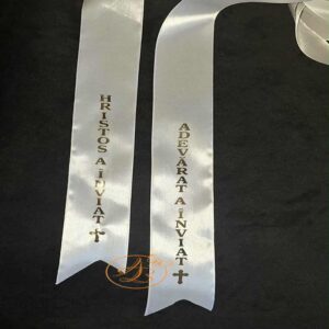 Panglica Paste 1m HRISTOS A INVIAT/ADEVARAT A INVIAT, cu majuscule si cruciulita