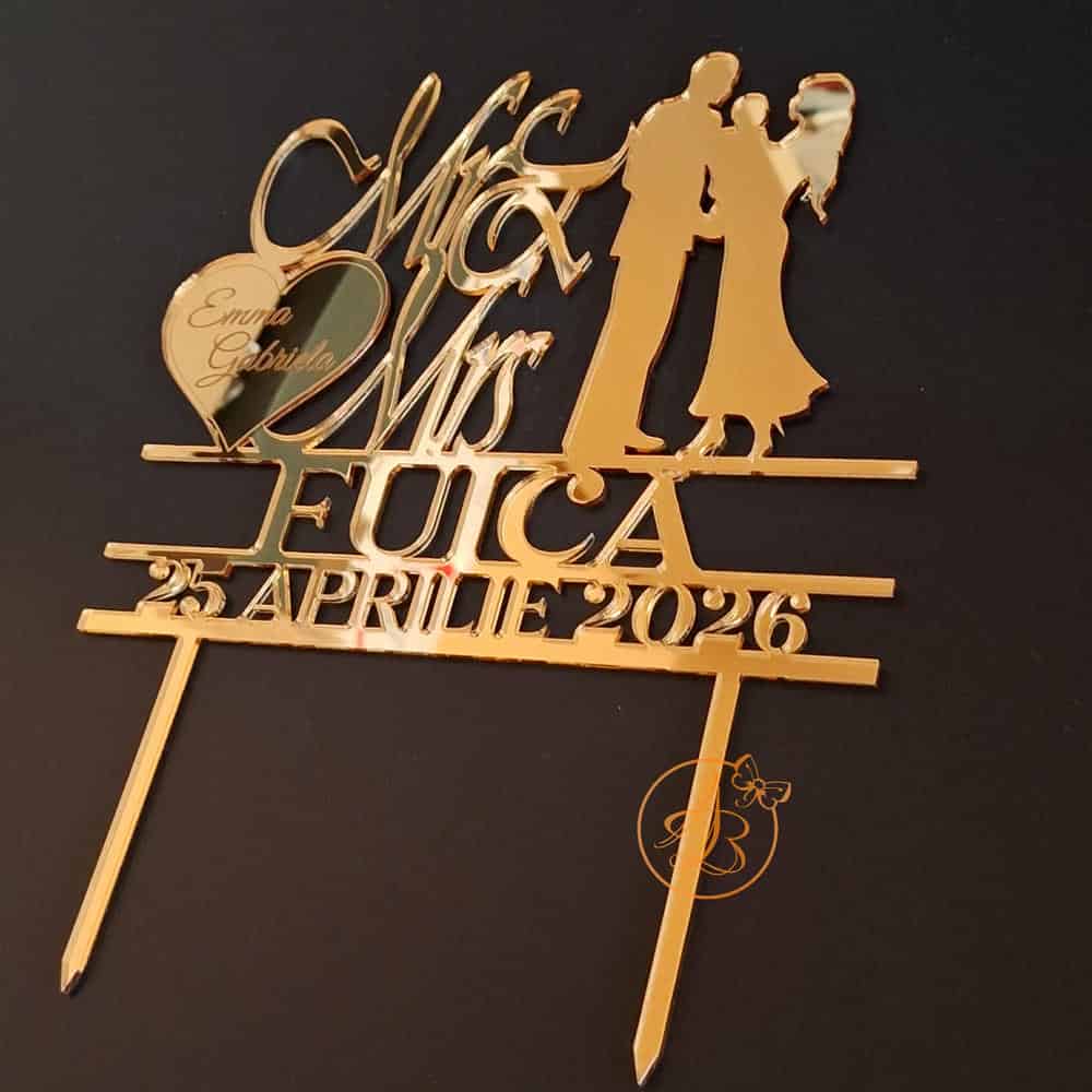 Topper din oglinda aurie cu miri si copil - imagine 2