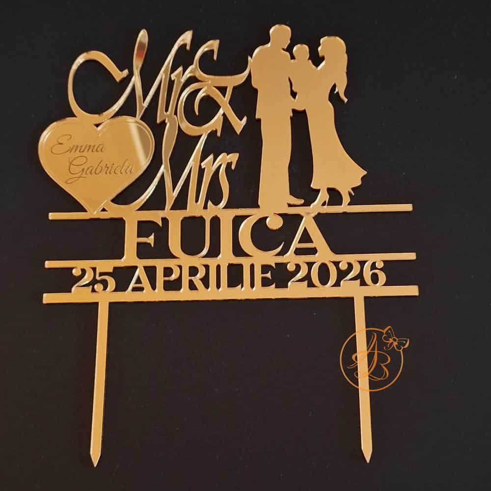 Topper din oglinda aurie cu miri si copil