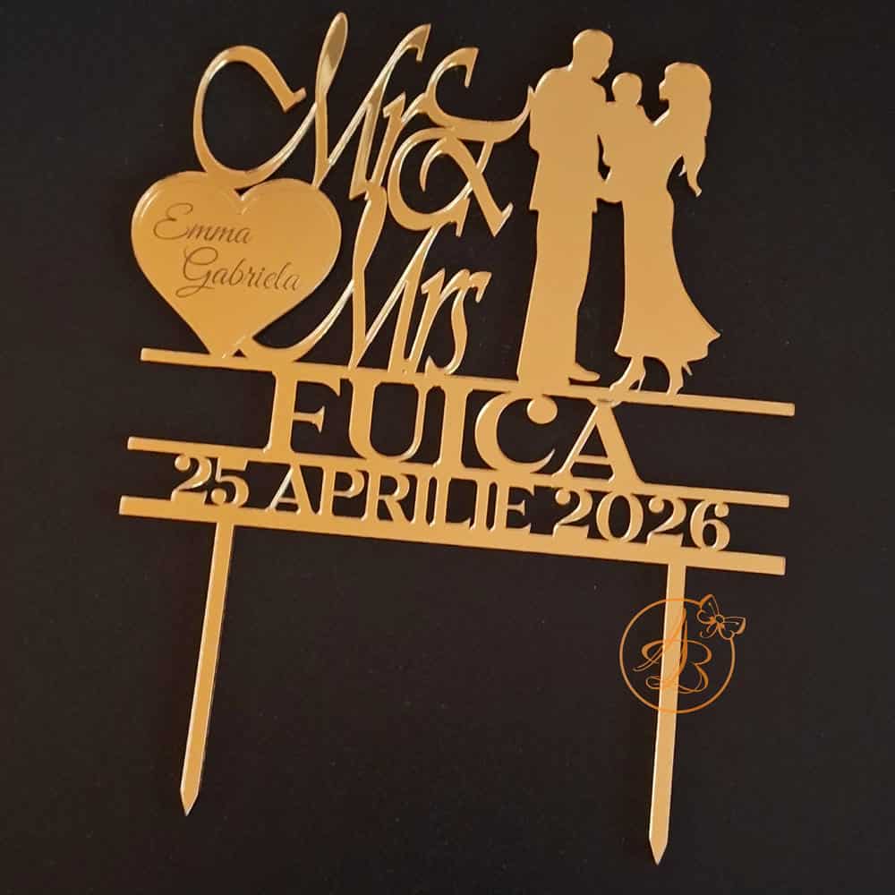 Topper din oglinda aurie cu miri si copil - imagine 5