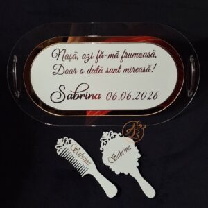 Set alb pentru mireasa, tava, oglinda, pieptene
