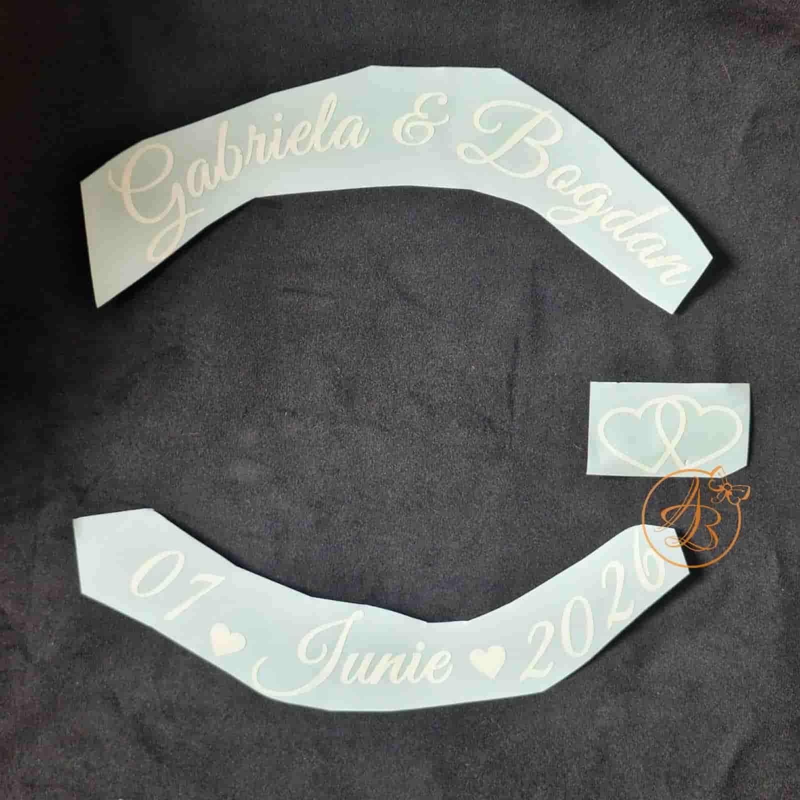 Sticker pentru oglinda miresei, cu numele mirilor si data nuntii