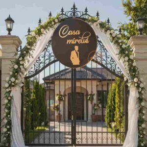 Placa neagra 40cm cu oglinda decupata, decor pentru casa mirelui