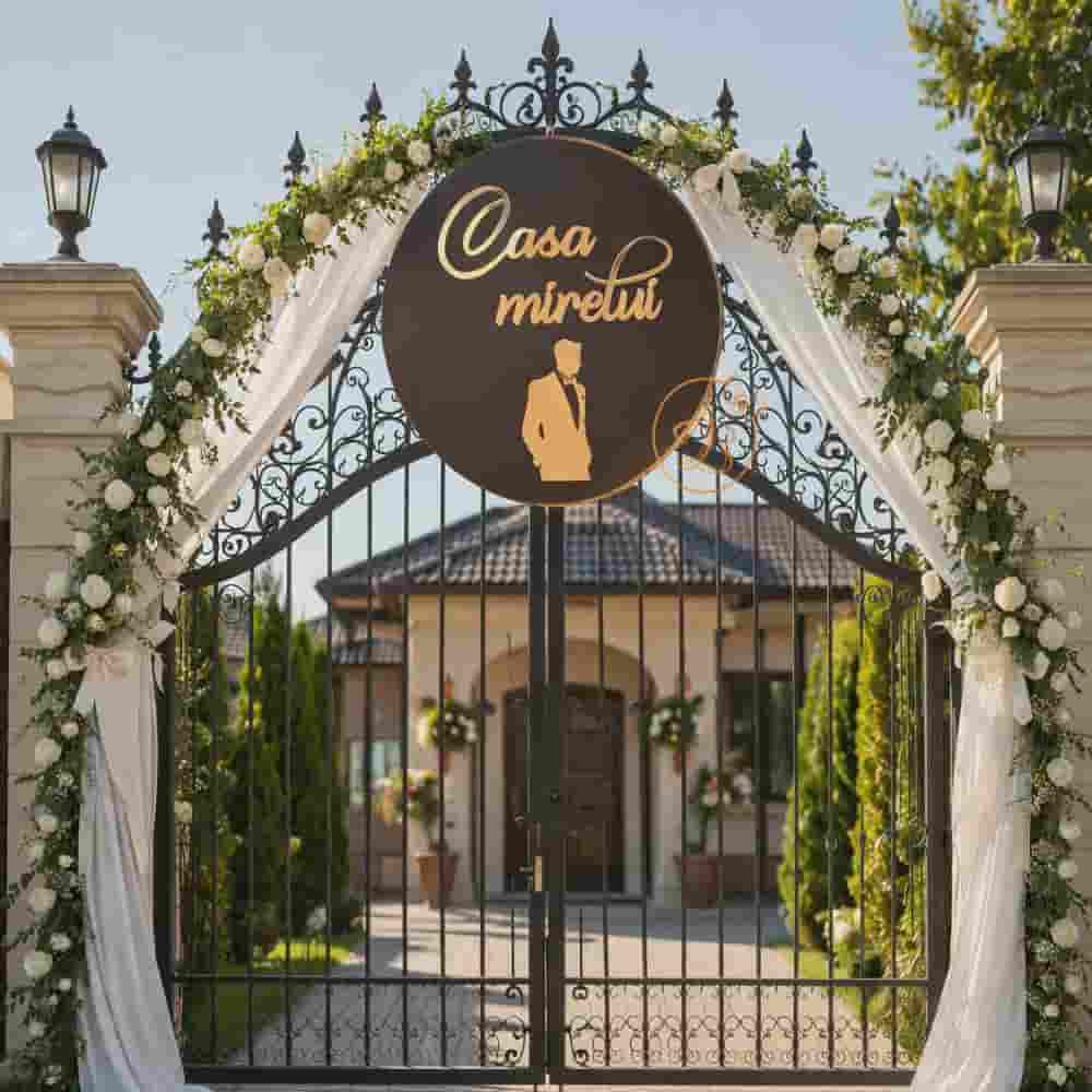 Placa neagra 40cm cu oglinda decupata, decor pentru casa mirelui