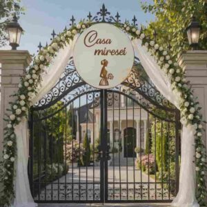 Placa alba 40cm cu oglinda decupata, decor pentru casa miresei