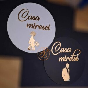 Set decor casa mire si mireasa, placa 40cm cu oglinda decupata