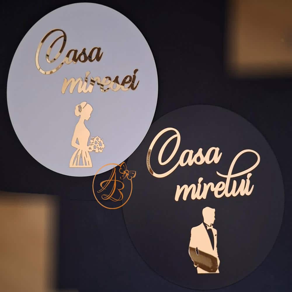 Set decor casa mire si mireasa, placa 40cm cu oglinda decupata - imagine 4