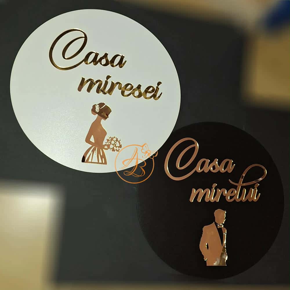 Set decor casa mire si mireasa, placa 40cm cu oglinda decupata - imagine 3