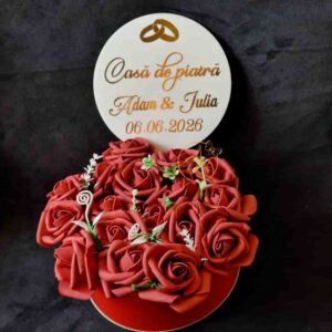 Topper plexiglass alb personalizat cu sticker, pentru tineri casatoriti