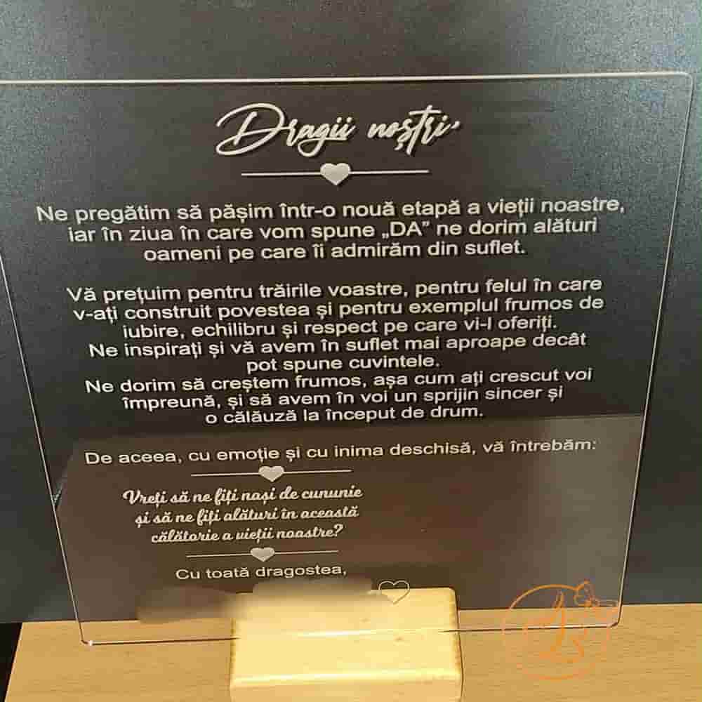 Placa plexiglass mare gravata, cu suport lemn - imagine 3