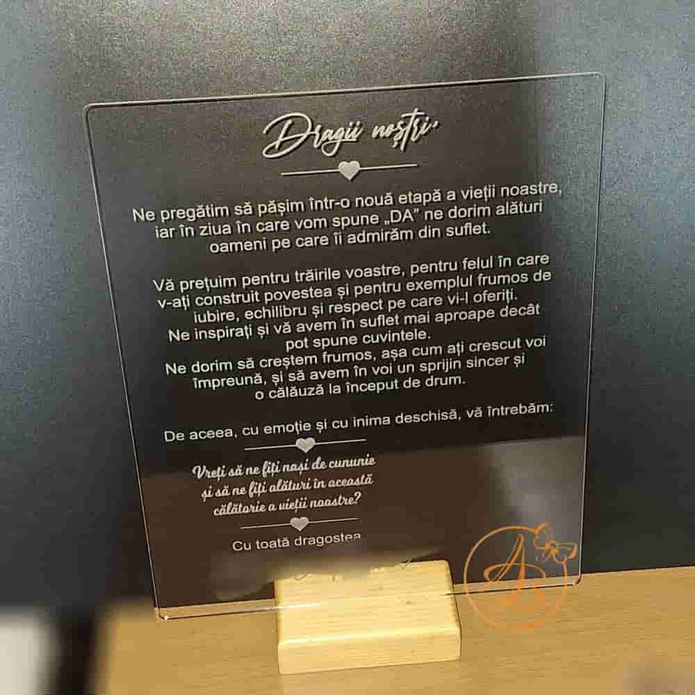 Placa plexiglass mare gravata, cu suport lemn - imagine 4