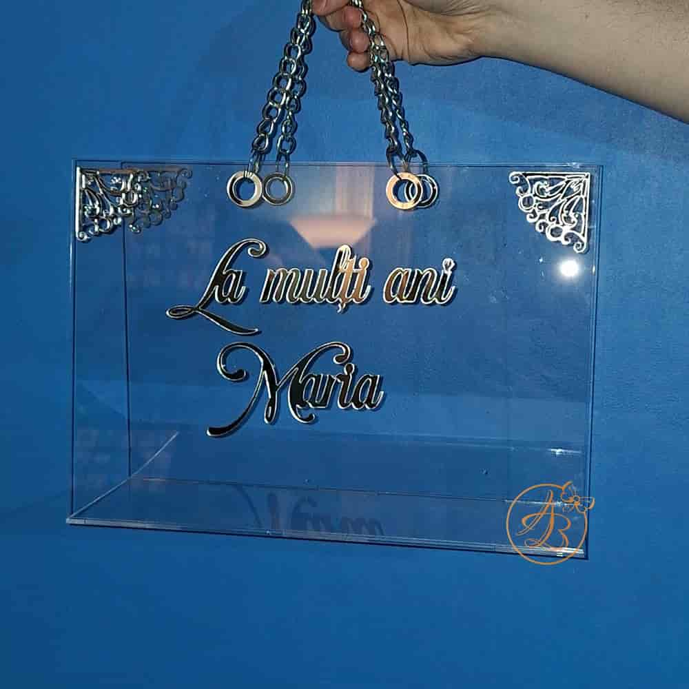 Poseta, geanta mare din plexiglass transparent cu maner argintiu - imagine 5